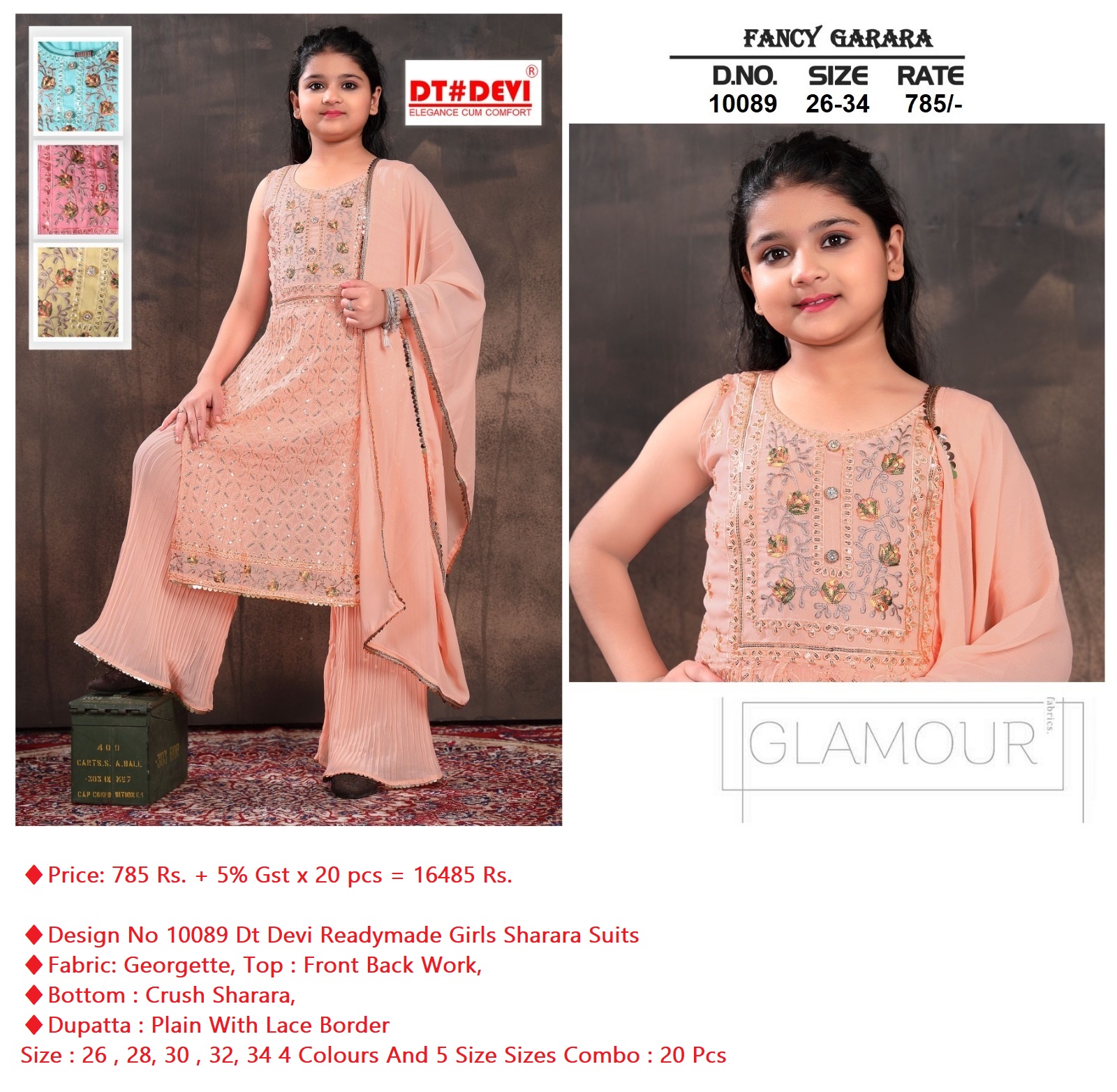 Design No 10089 Dt Devi Readymade Girls Sharara Suits Manufacturer Wholesaler